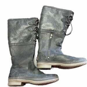 UGG Elsa Tall Waterproof Black Leather Lace-Up Winter Boots